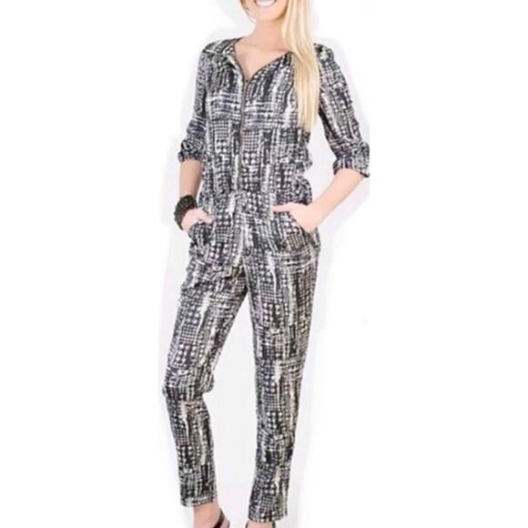 W118 by Walter Baker Inked Houndstooth Peavey Jumpsuit Black White Sz Small - Picture 1 of 10